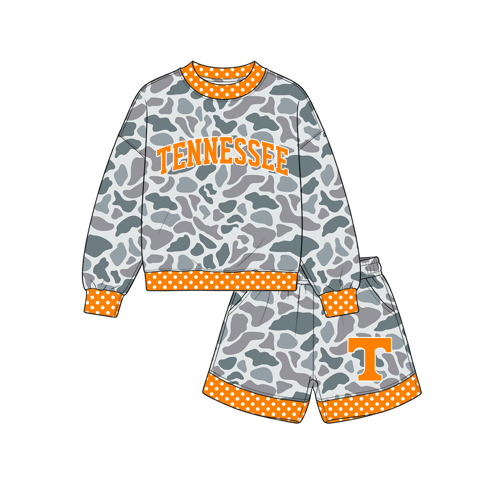 custom moq 5 mix size BYSON0102 Baby Kids Letter Grey Camo Print Long Sleeve Top And Short Team Set