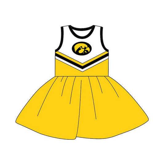Custom moq 5 each style eta 6-7weeks baby girl clothes team yellow sleeveless dress-25.8.21