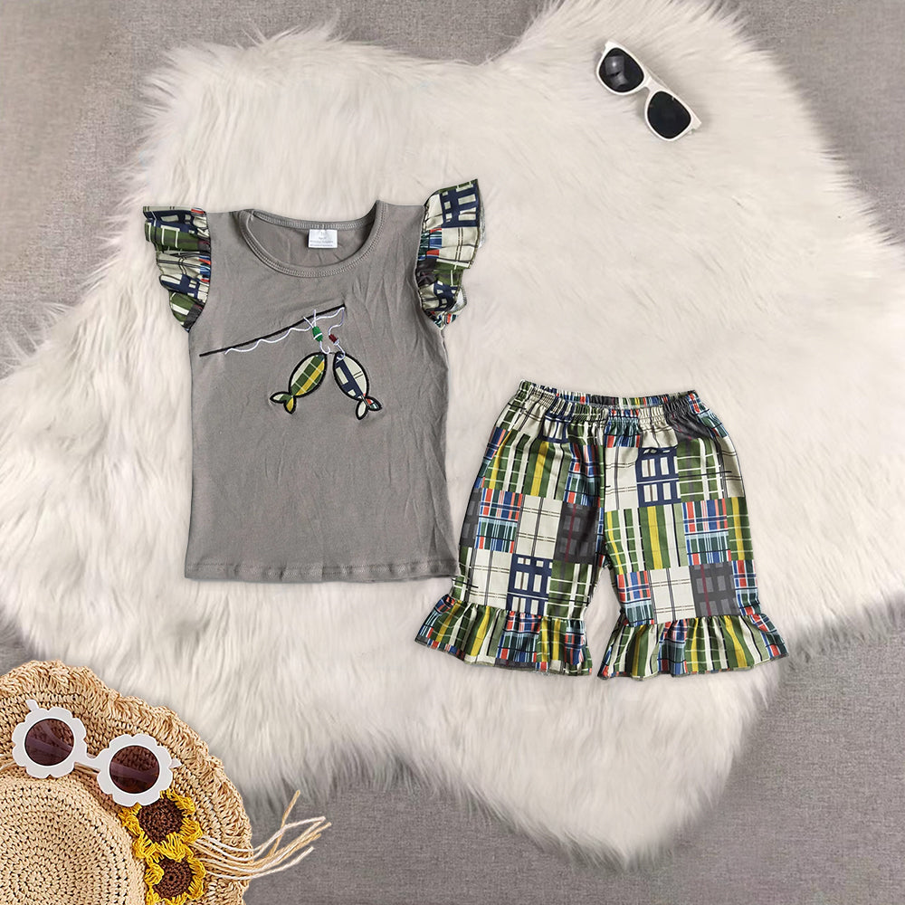 RTS NO MOQ Embroidery short-sleeved shorts suit & short-sleeved sets