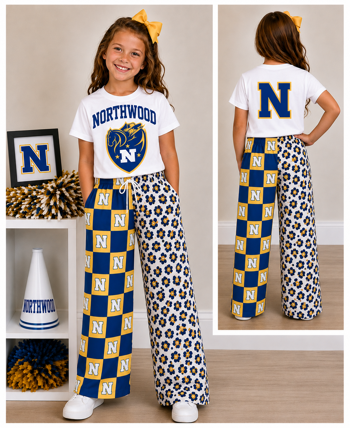 custom moq 5 mix size RLES0104 Adult To Match Kids Team Short Sleeve White Tee And Checked Leopard Wide Leg Pants Set