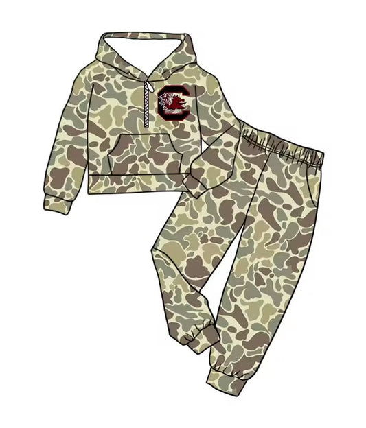 Custom moq 5 mix size milk silk summer teams baby boys clothes camouflage hooded long sleeve pants sets-25.8.30