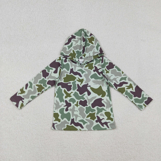RTS NO MOQ（In Stock) BT1374 Duck camouflage green hooded long-sleeved top
