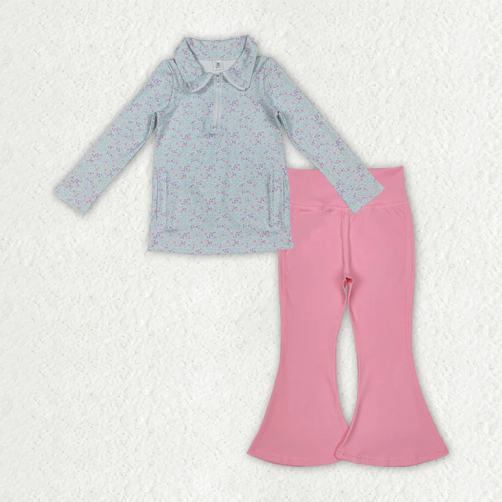 RTS NO MOQ Sibling Baby Girl clothes Yoga leopard floral Long Sleeve Trousers Sets