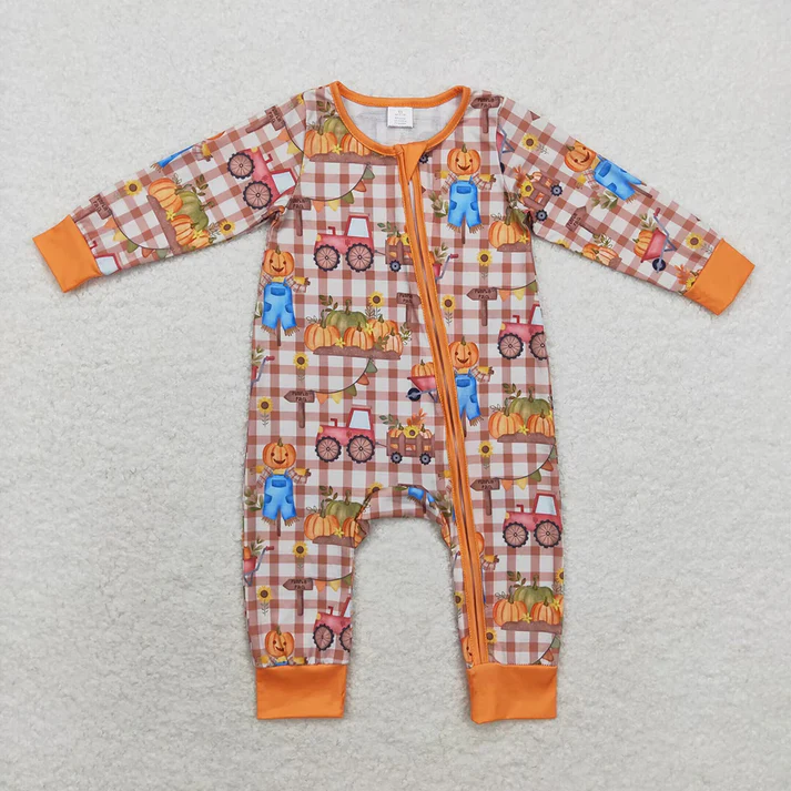 RTS NO MOQ Baby boy girl clothes halloween pumpkin long Sleeve Romper Mixed Sizes