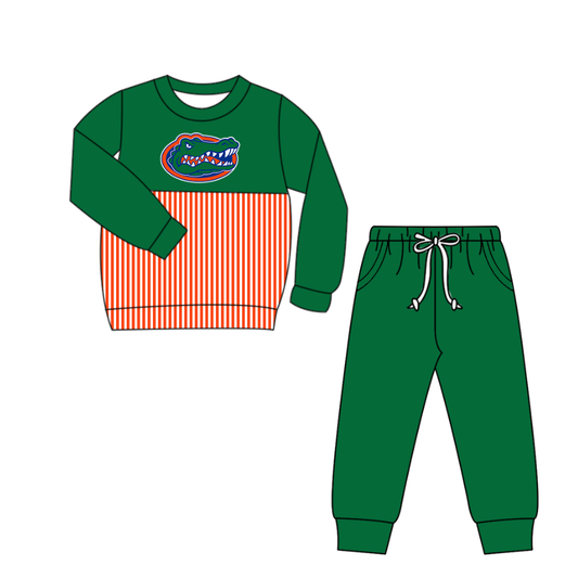 Custom moq 5 mix size milk silk summer teams baby boys clothes green long sleeve pants sets