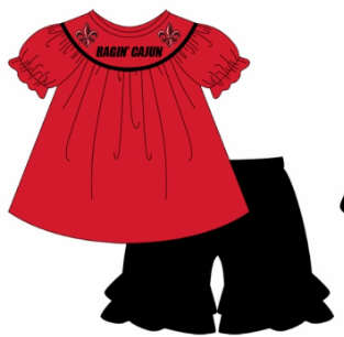 Custom summer teams baby girls clothes team red short sleeve shorts sets 3 and briefs sets and dress and rompers-25.7.23