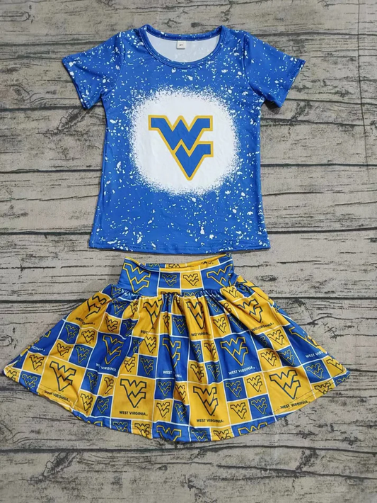 Custom moq 5 each style eta 6-7weeks baby girl clothes team blue short sleeve skirt sets-25.8.6