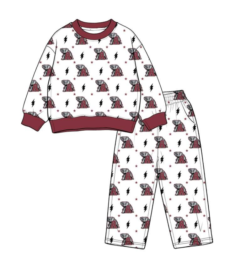 custom moq 5 mix size MLAP01 Baby Kids Crew Neck Printed Long Sleeve White Top Trousers Team Clothes Set