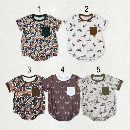RTS NO MOQ Sibling baby Boys clothes camouflage duck short sleeve rompers