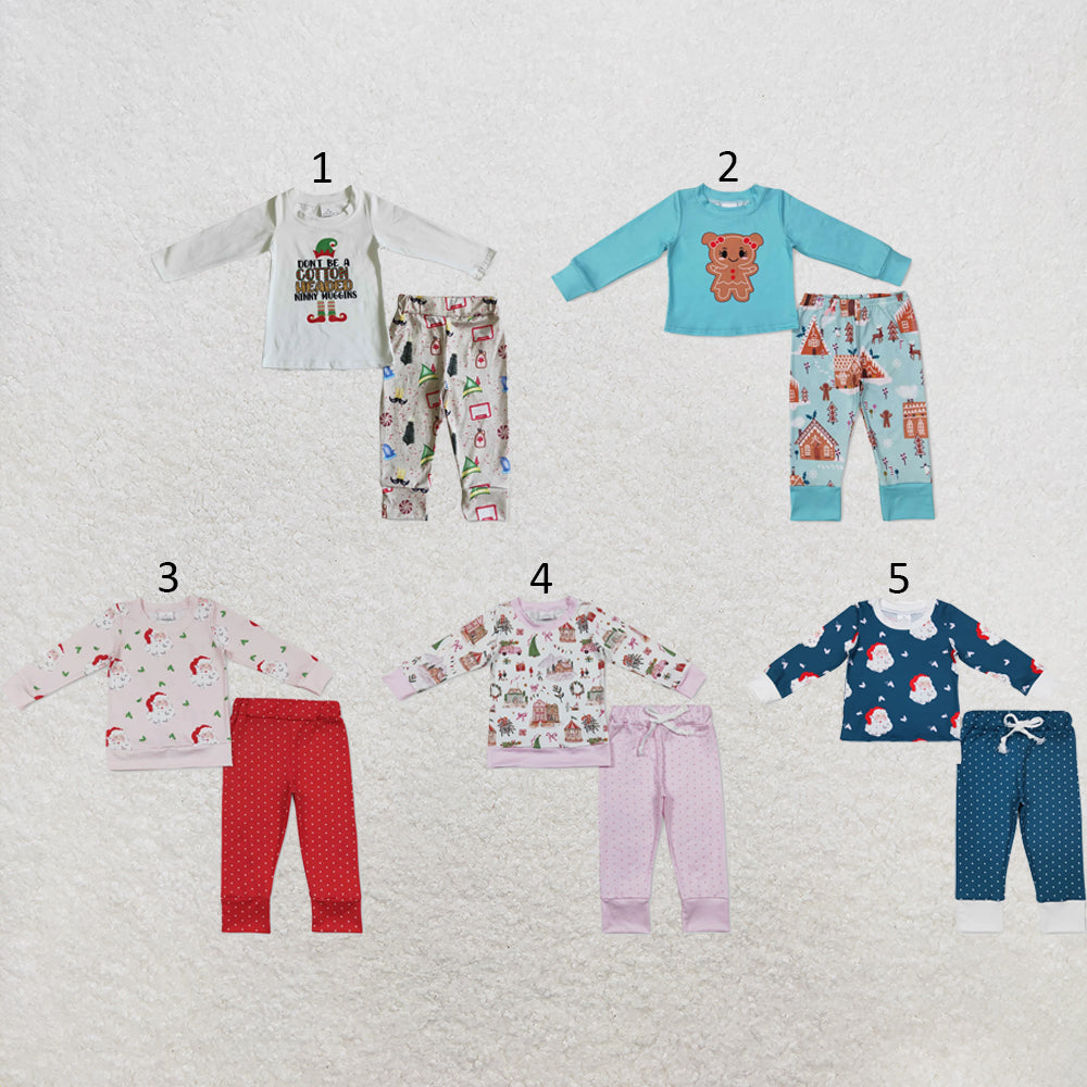 RTS NO MOQ Sibling milk silk Baby Girls Christmas Print Long Sleeve Top Pants Pajamas Set