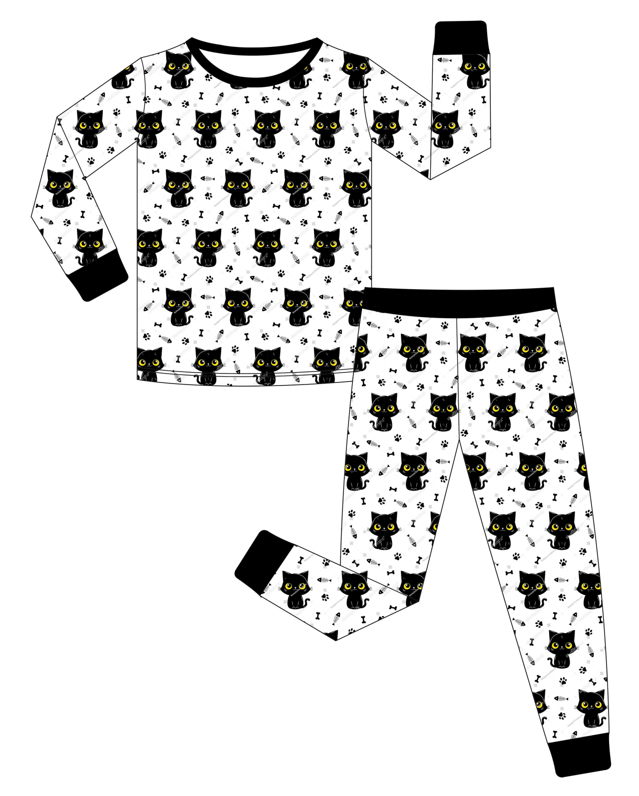 Custom moq 3 eta 6-8weeks Black big eye cat white pullover long suit