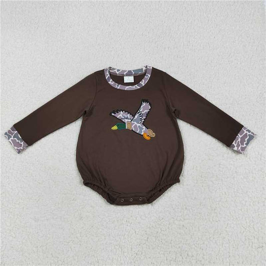 RTS NO MOQ（In Stock) brown long-sleeved bodysuit with embroidered duck