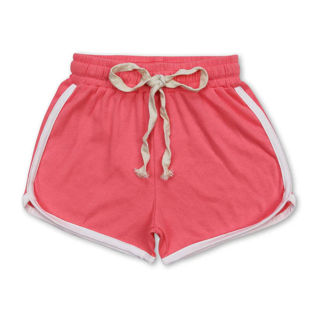 RTS NO MOQ Sibling Baby Girls Bright Pink Summer Sports Design Shorts
