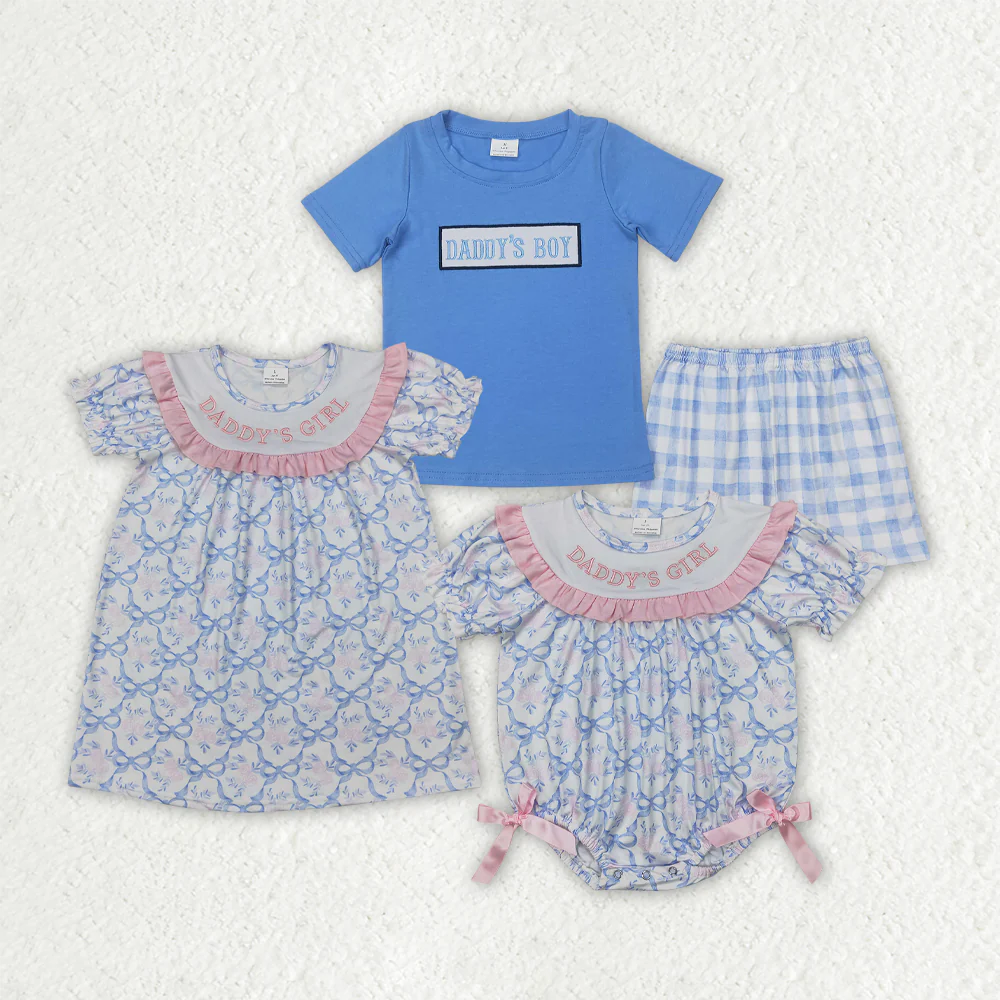 RTS baby girls boys clothes embroidery DADDY GIRL BOY short Sleeve shorts sets dress romper