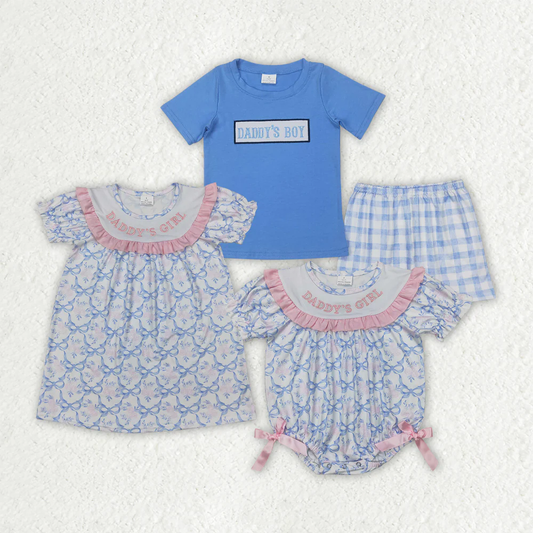 RTS baby girls boys clothes embroidery DADDY GIRL BOY short Sleeve shorts sets dress romper