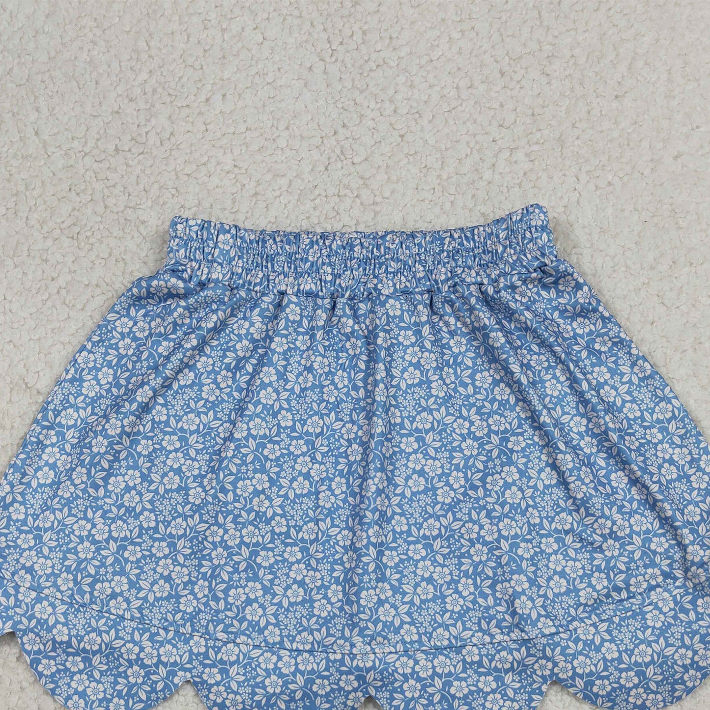 RTS NO MOQ milk silk GLK0239 Baby Girls Cute Blue Floral Print Scallop Edge Skort Casual Bottom