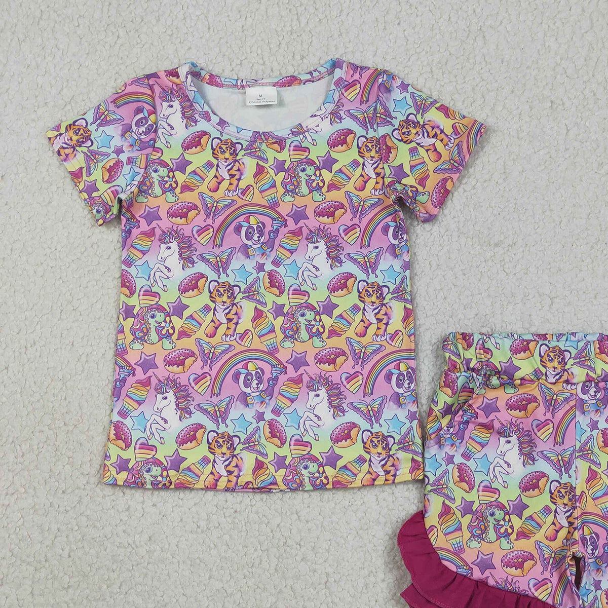 RTS NO MOQ GSSO3472 Cute Clothes Baby Girls Stars And Animals Top Ruffle Shorts Casual Clothes Set