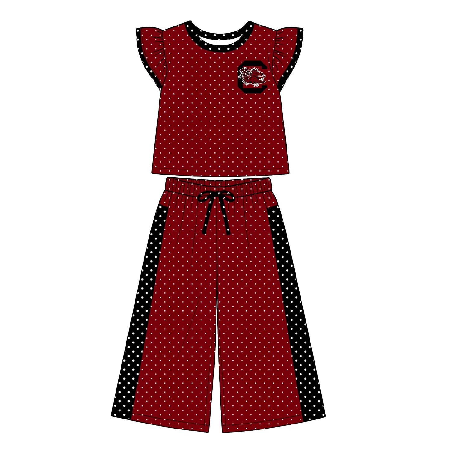custom moq 5 mix size XY072303 Baby Girls Flutter Sleeve Polka Dots Top Pants Casual Team Clothes Set