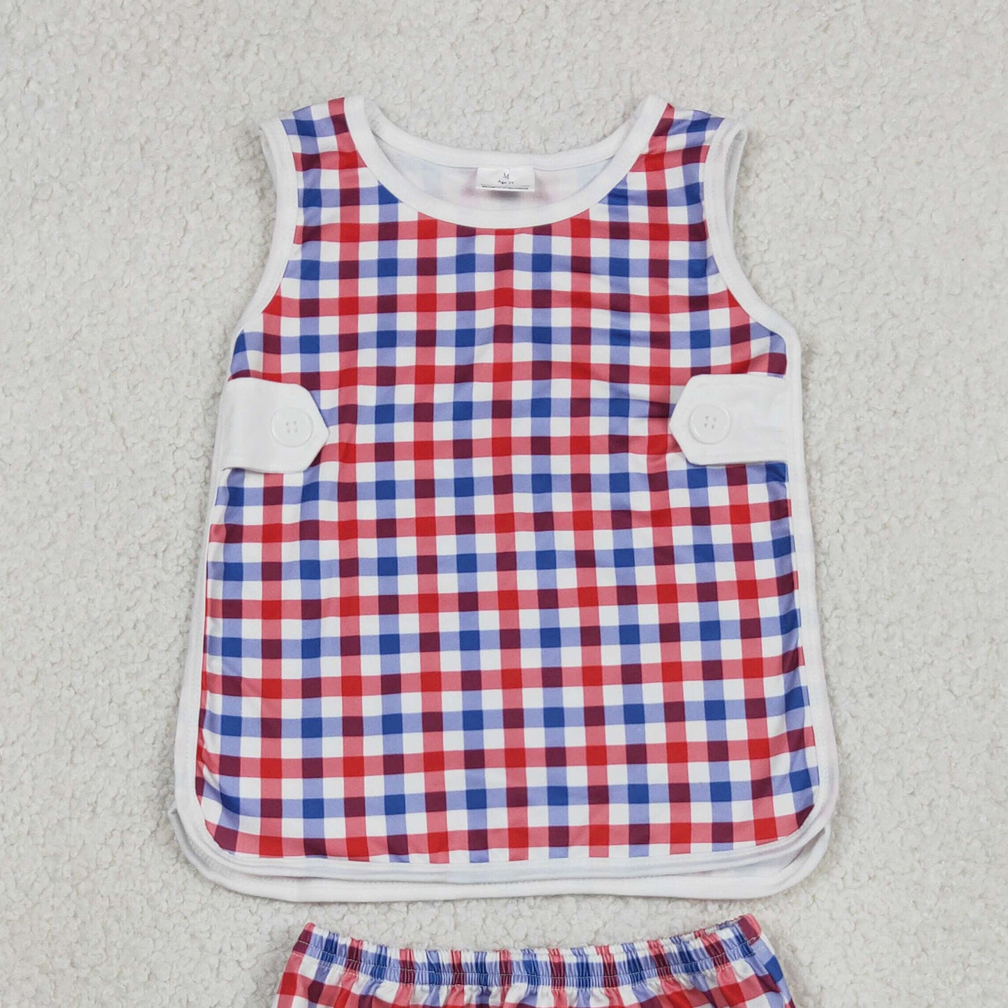 RTS NO MOQ Sibling milk silk Baby Girls Checked Bows Tunic Bummies Clothes Sets