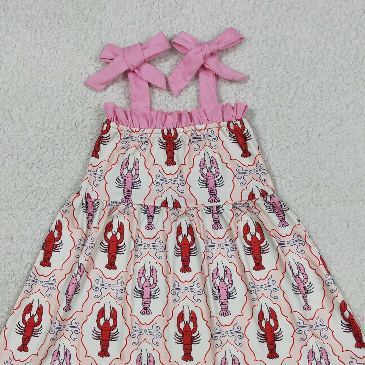 RTS NO MOQ GSD3730 Baby Girls Crayfish Checked Straps Knee-Length Ruffle Dress