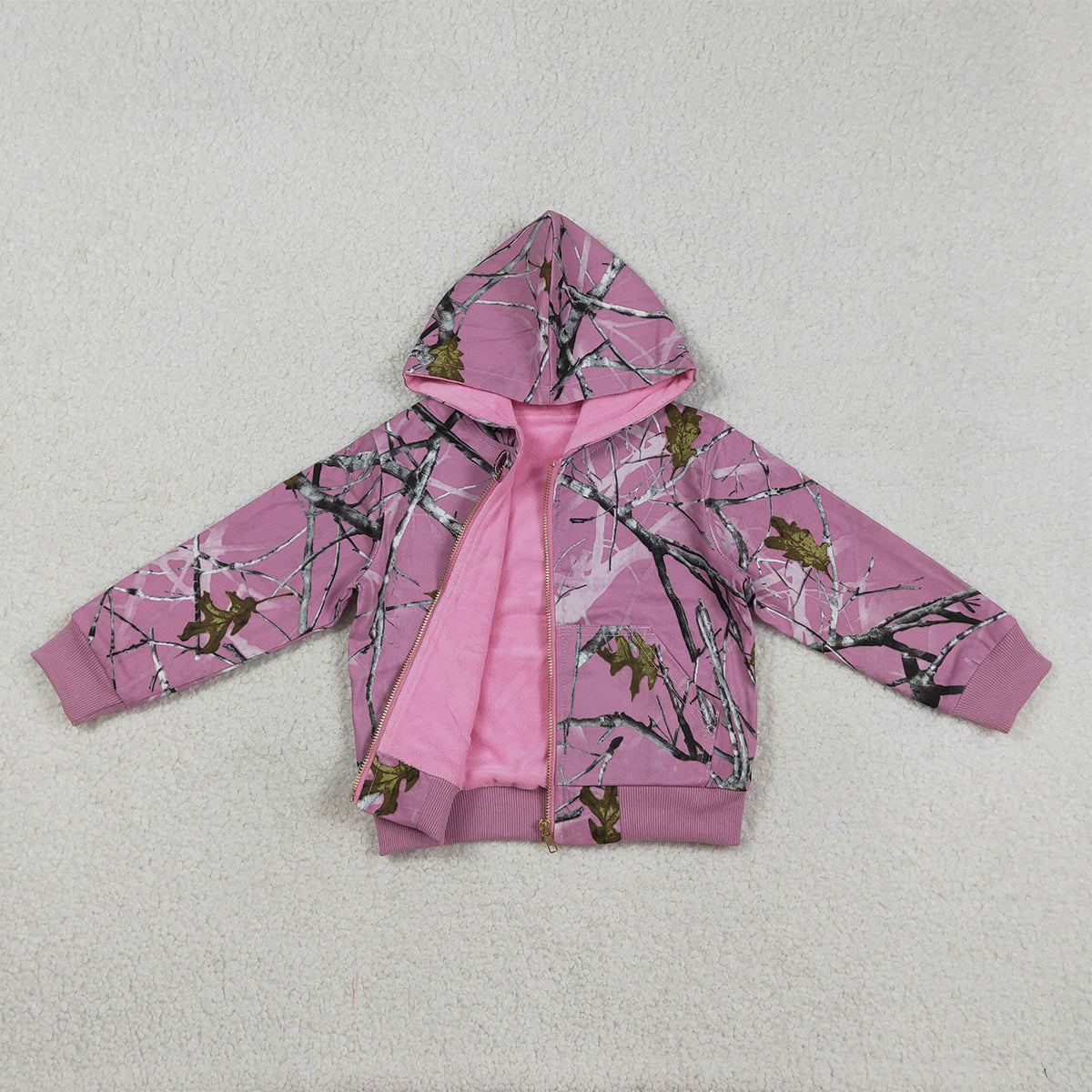 RTS NO MOQ GT1591 Baby Girls Pink Camo Hoodie Jacket with Zip Pockets Cute Top