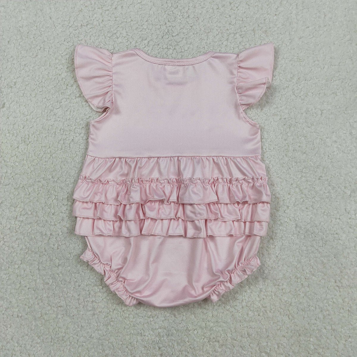 RTS NO MOQ SR3825 Baby Girls Pink Ruffle Rompers with Flutter Sleeves Bows Cute Infant Outfit