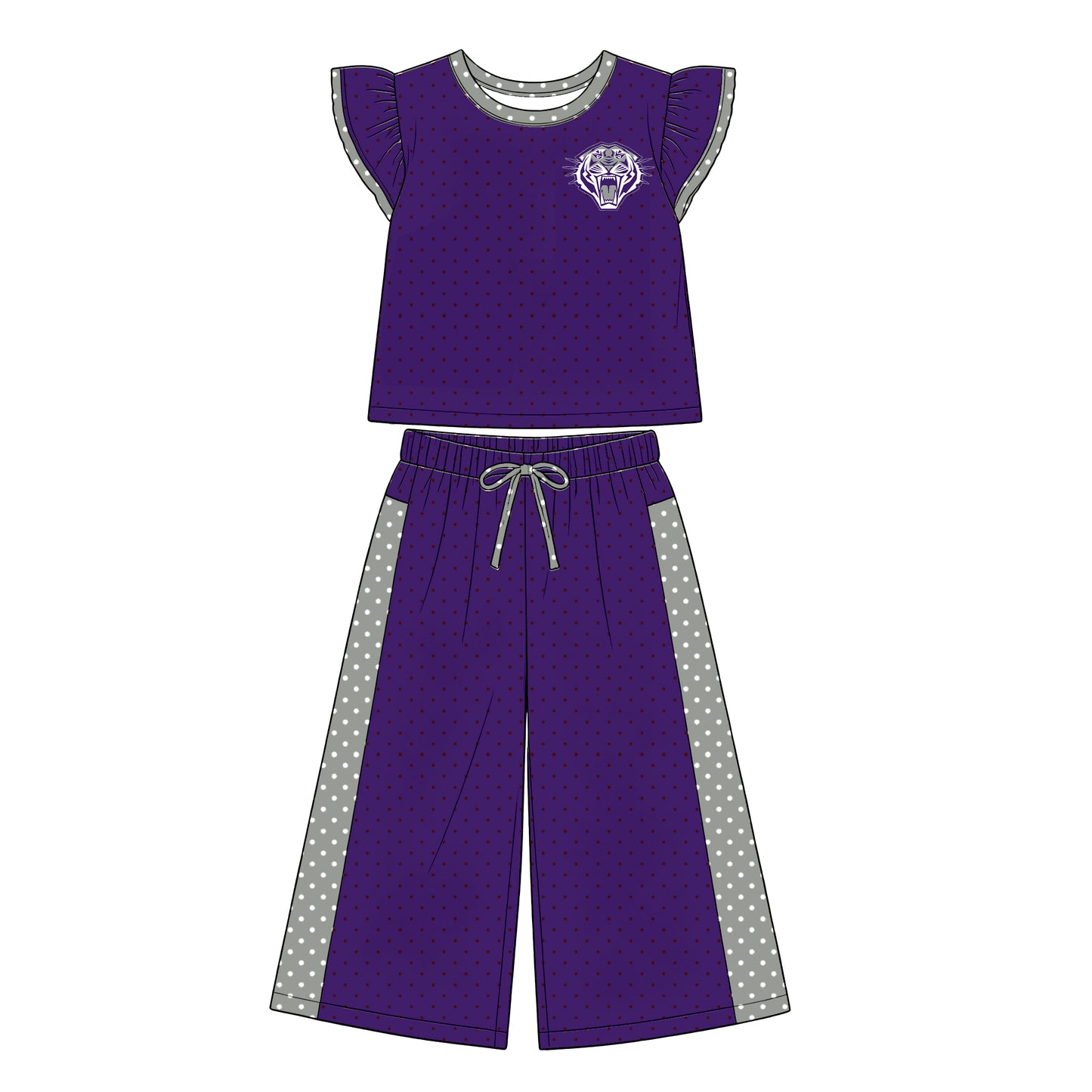 custom moq 5 mix size XY071603 Baby Girls Flutter Sleeve Top Bell Bottom Flare Pants Team Casual Set