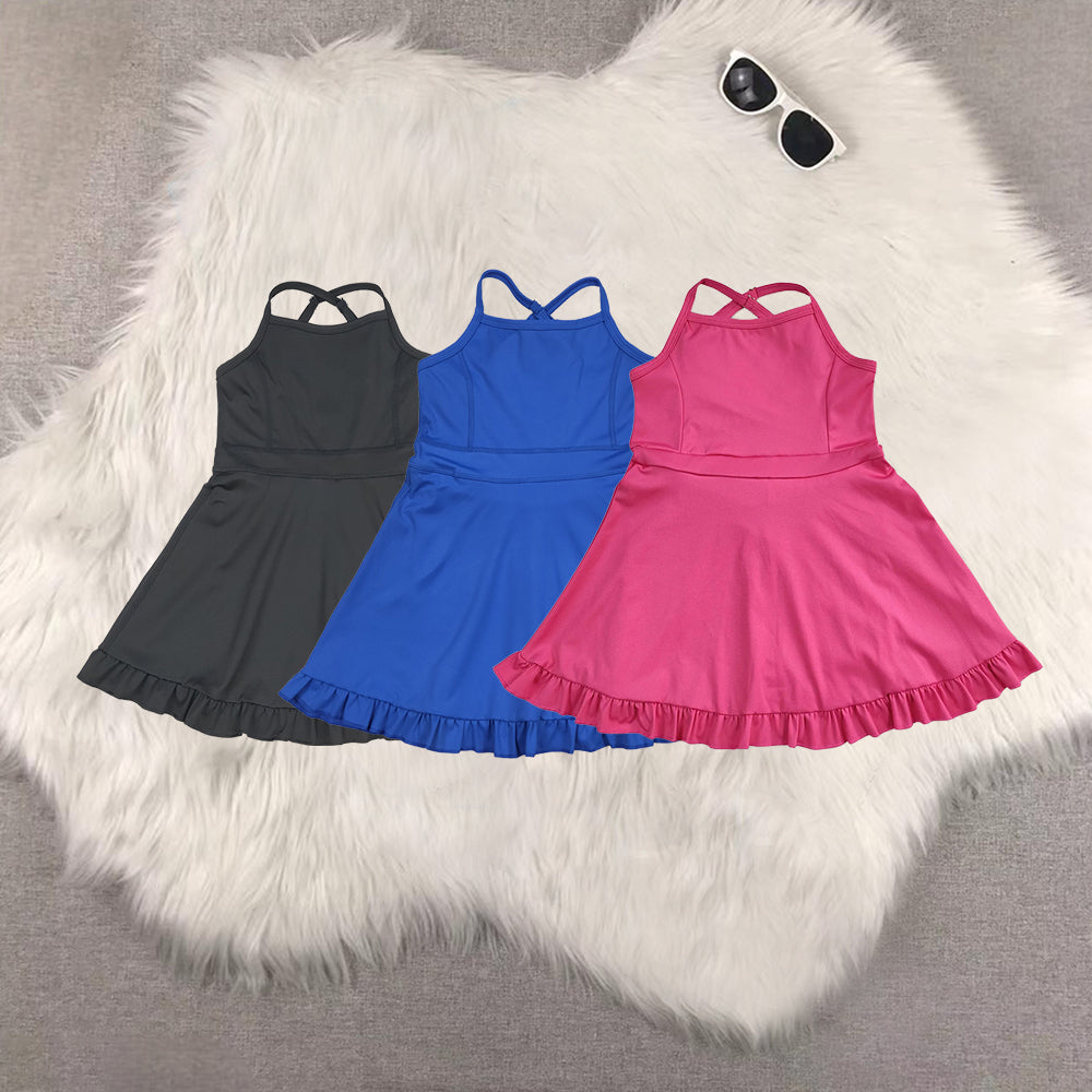 RTS NO MOQ Sibling baby girl clothes yoga Solid red sportswear skirt swimsuit