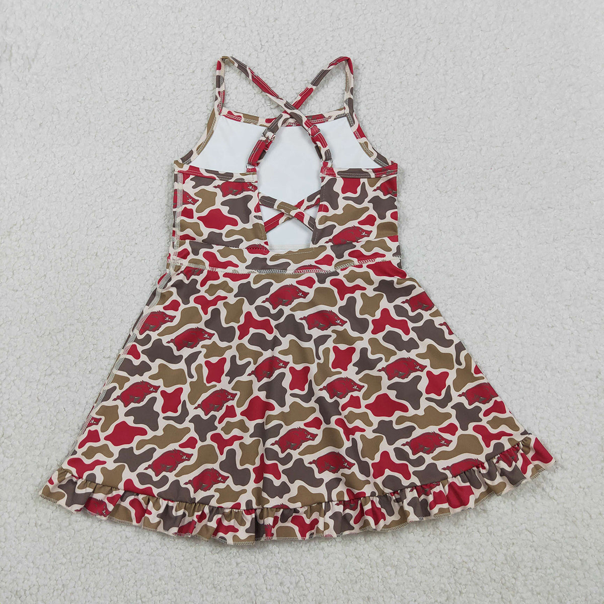 RTS NO MOQ GSD3587 Baby Girls Camo Team Yoga Active Shorts with Ruffle Knee-Length Dresses