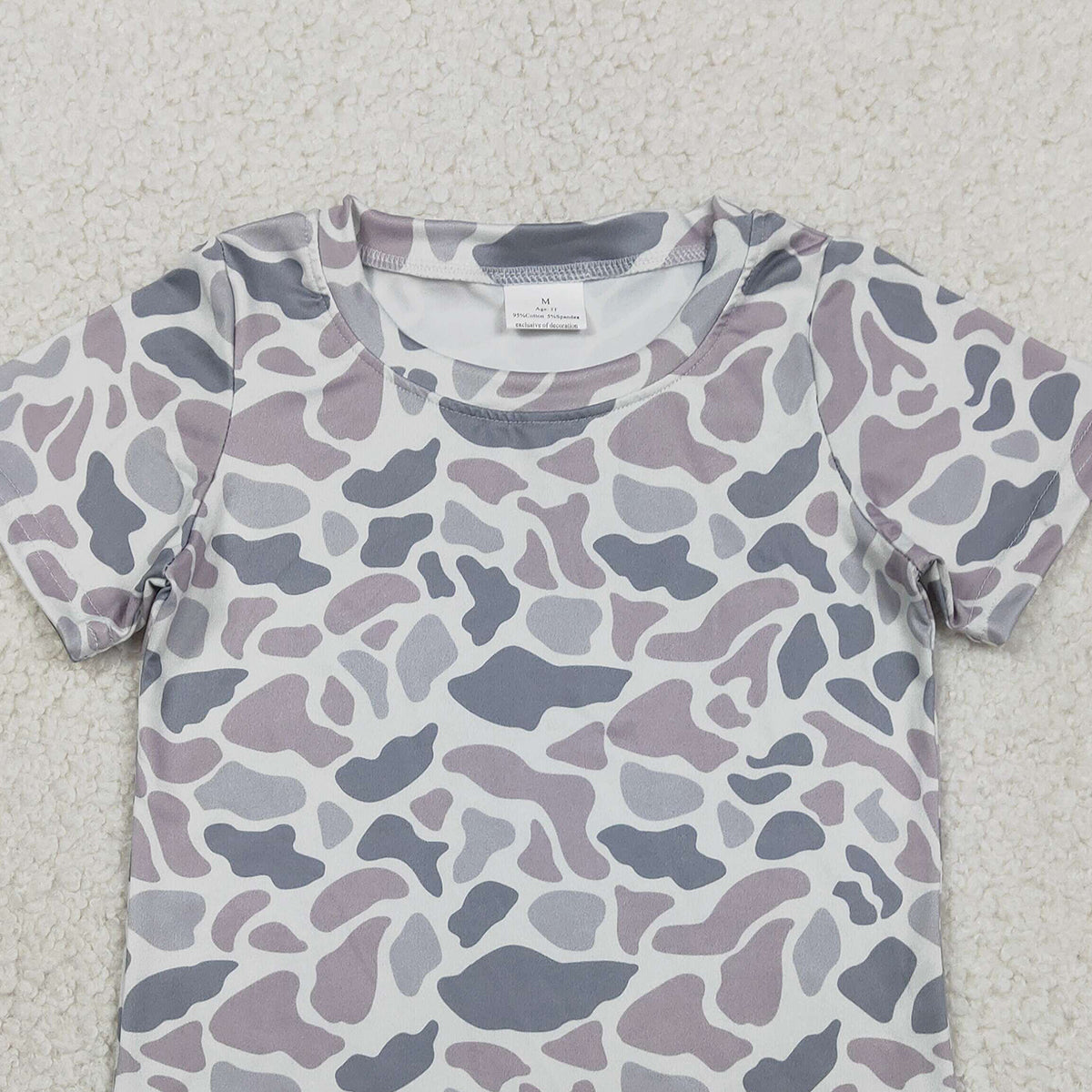 RTS NO MOQ BT1712  Baby Boys Short Sleeve Southern Light Grey Camouflage T-shirt Top for Infants Baby Clothing