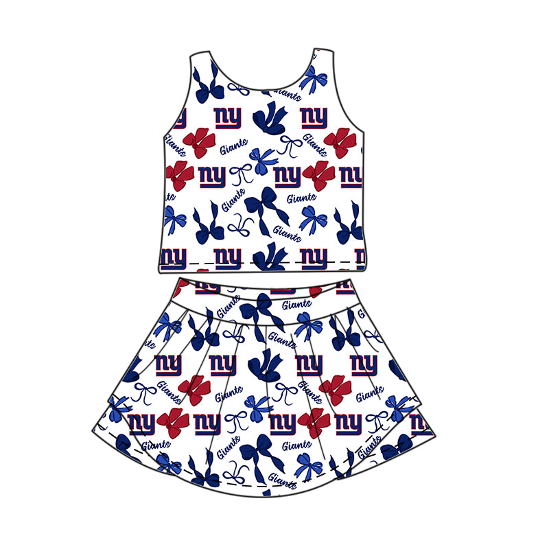 Custom moq 5 mix size milk silk summer teams Baby Girls Blue Red Bow Vest Top Skirt Shorts Sets Sleeveless Knee Length Dresses Yoga Shorts Yoga Active Outfit