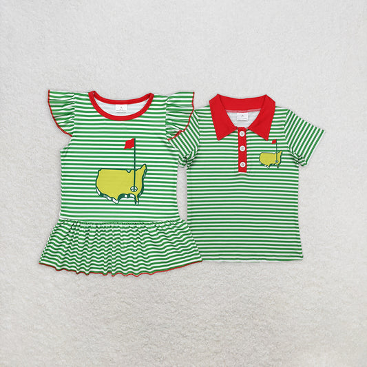 RTS NO MOQ Red Flag Map Golf Course Green Striped Fly Sleeve Top