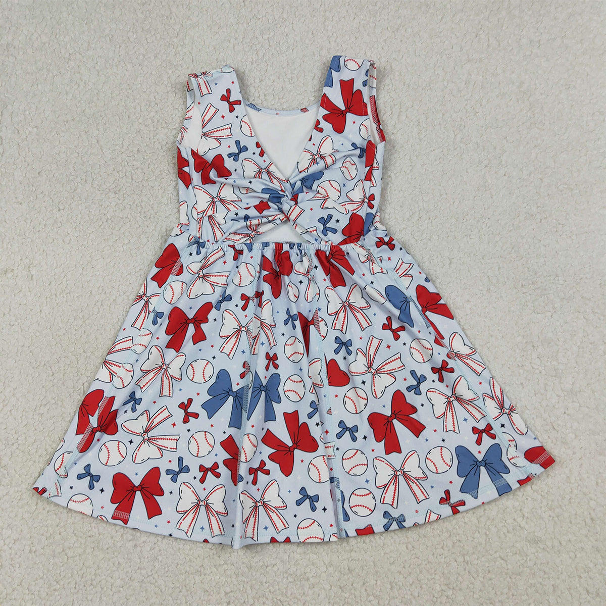 RTS NO MOQ GSD2150 Baby Girls 4th of July Baseball Yoga Active Wear Skort Knee Length Dresses Red White And Blue Stars And Stripes
