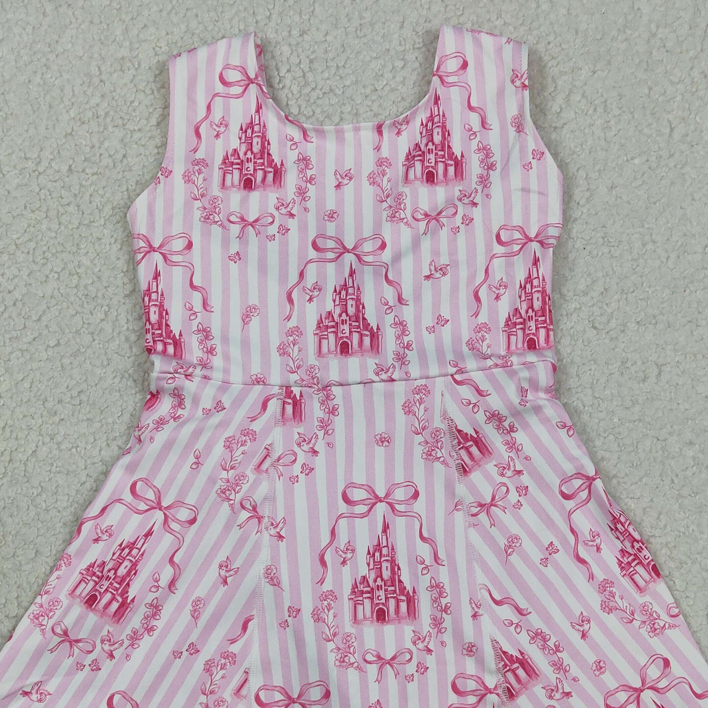 RTS NO MOQ GSD3815 Baby Girls Cute Pink Stripe Bow Yoga Casual Dresses