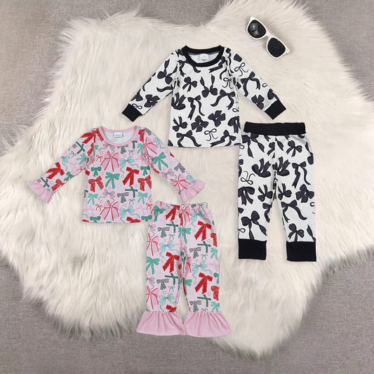 RTS NO MOQ Sibling Baby girl clothes bow long-sleeved trousers suits