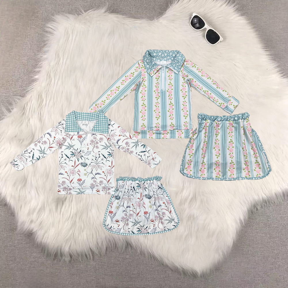 RTS NO MOQ Sibling baby Girls clothes floral long sleeve skirts sets