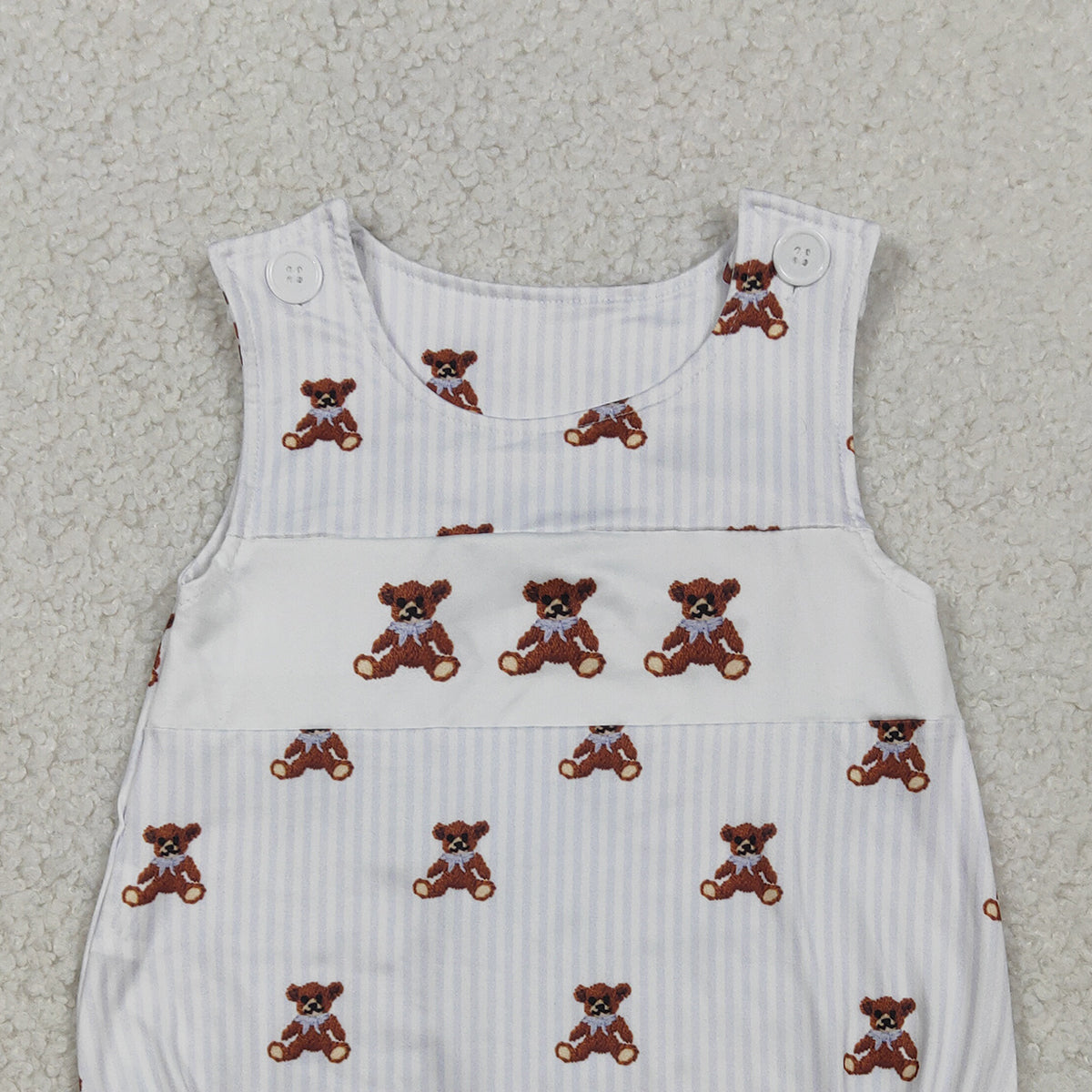 RTS NO MOQ SR3570 Baby Boys Sleeveless Rompers Grey Stripe Bears Print Baby Rompers for Boys