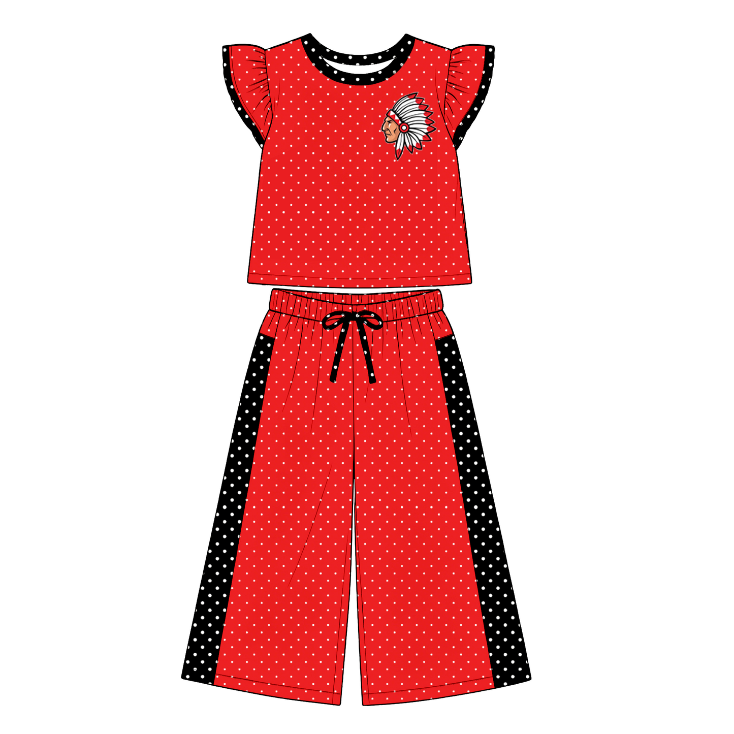 custom moq 5 mix size XY072903 Baby Girls Flutter Sleeve Polka Dots Top Pants Casual Team Outfit