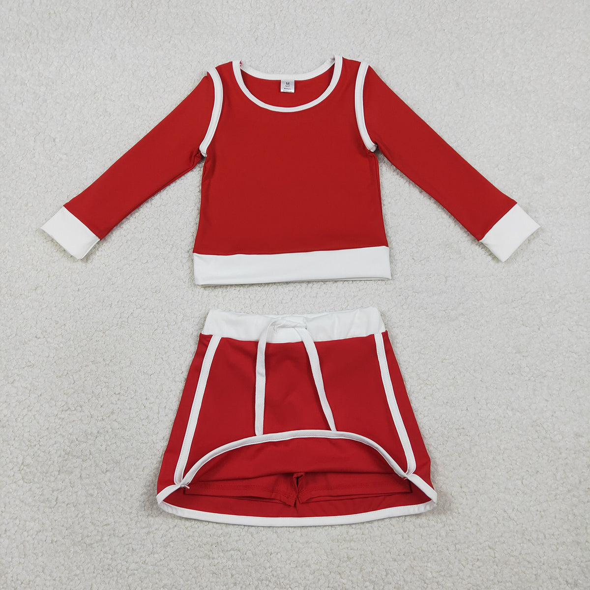 RTS NO MOQ GLD1482 Baby Girls Red Long Sleeve Top with Skirt And Shorts Yoga Active Wear Clothing Set for Kids