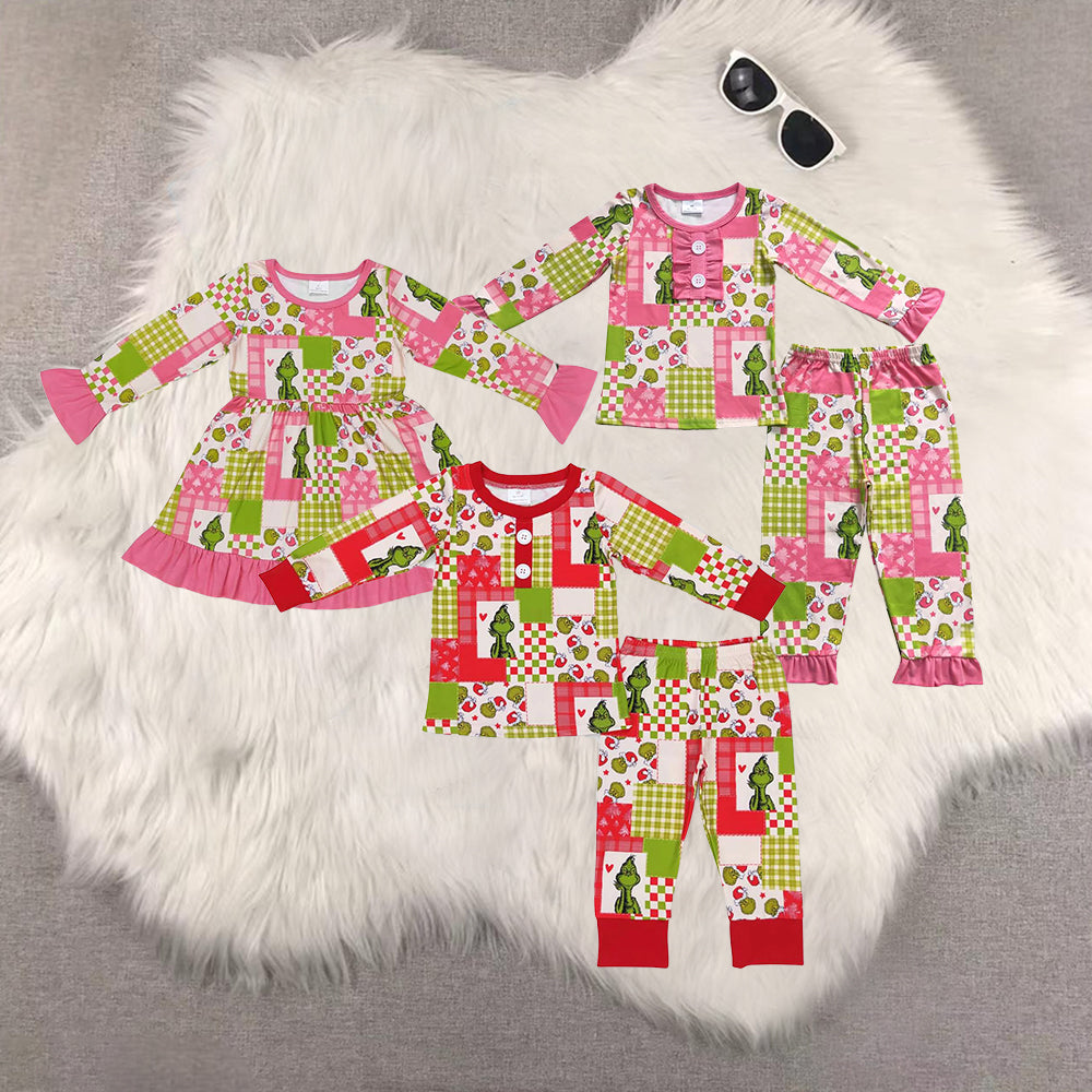 RTS NO MOQ Sibling baby girls clothes Christmas long-sleeved trousers suit & dress