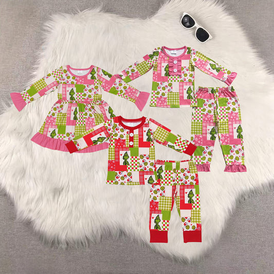 RTS NO MOQ Sibling baby girls clothes Christmas long-sleeved trousers suit & dress