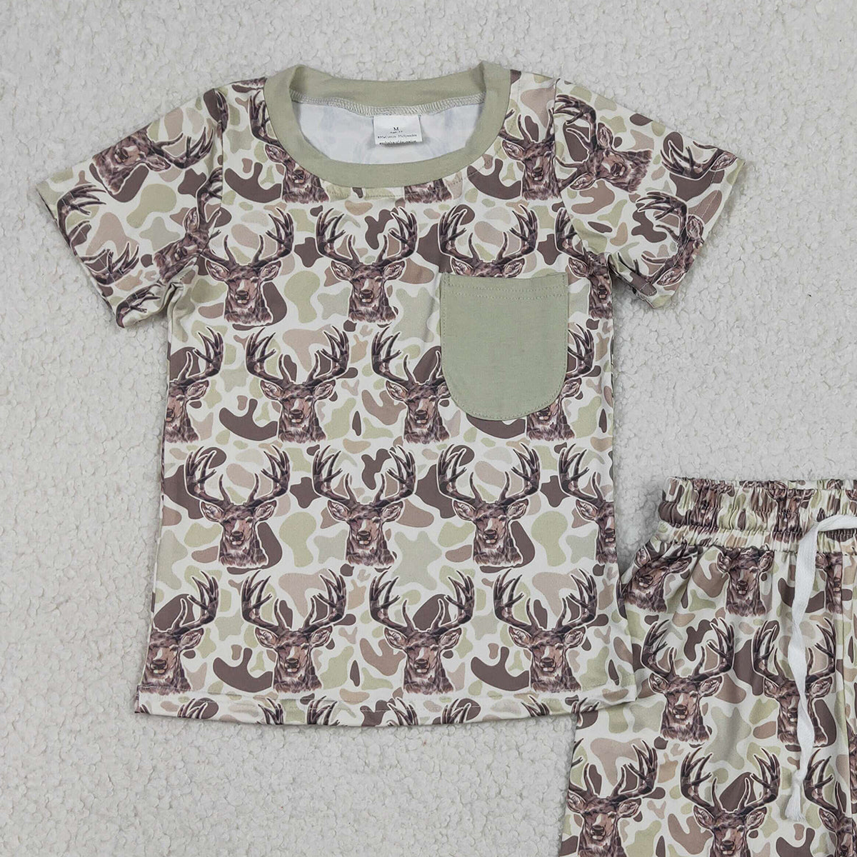 RTS NO MOQ BSSO1794 Baby Boys Khaki Deer Camo Top Shorts Set with Pocket Baby Boys Hunting Clothes Set