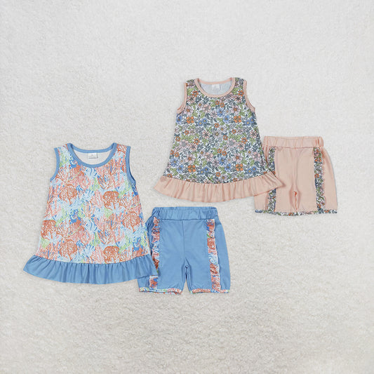 RTS NO MOQ Sibling baby girls Clothes short sleeve shorts Sets