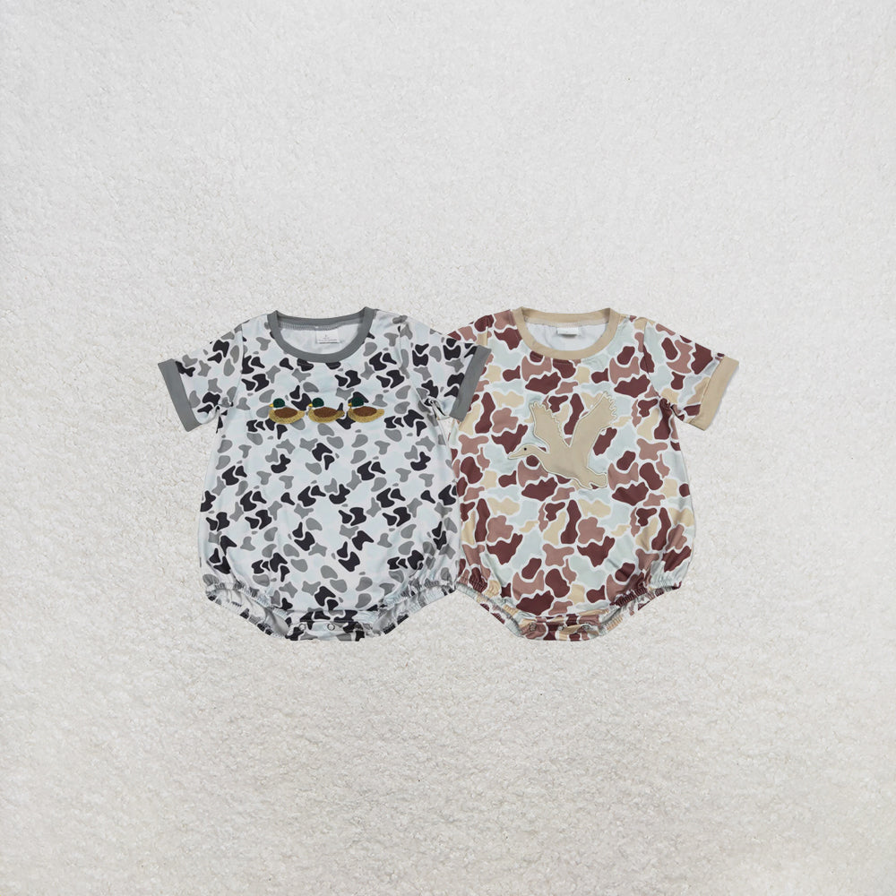 RTS NO MOQ Sibling Baby Boys Southern Grey Camo Hunting Rompers
