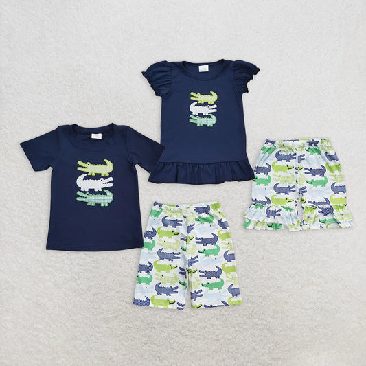 RTS NO MOQ Embroidery short-sleeved shorts suit & short-sleeved sets