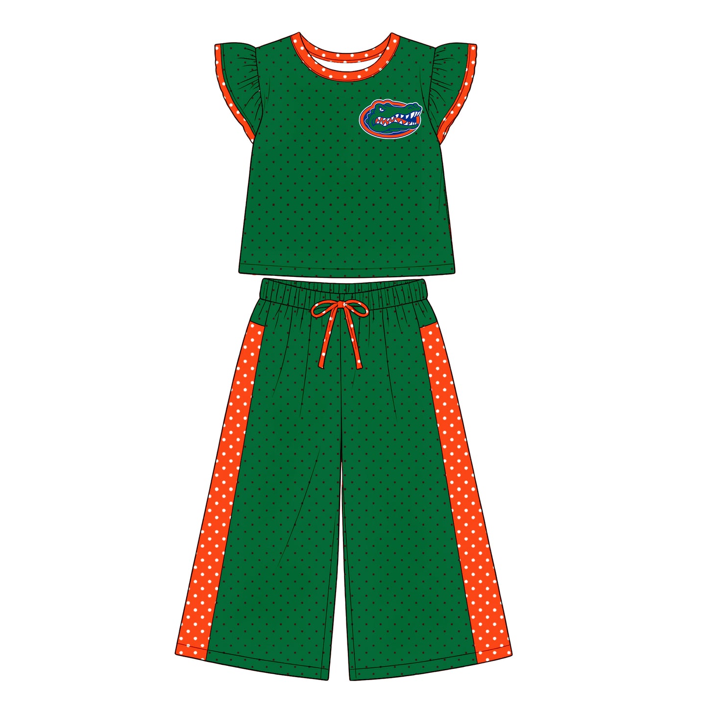 custom moq 5 mix size XY071403 Baby Girls Flutter Sleeve Top Bell Bottom Flare Pants Team Clothes Set