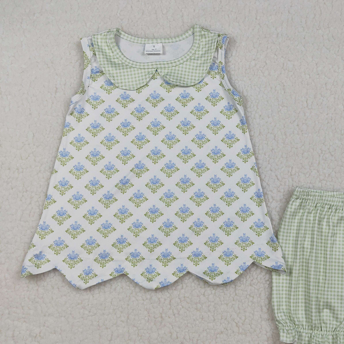 RTS NO MOQ GSSO2850 Baby Girls Plaid Collar Tunic And Ruffle Shorts Outfit Set Floral Print Baby Girl's Clothing Set
