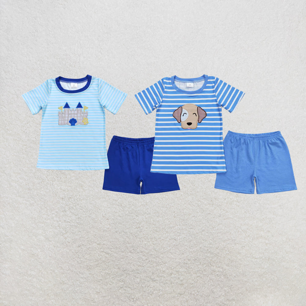 RTS NO MOQ Sibling Baby Boys Blue Stripes Dream Tee Shirts Tops Shorts Clothes Sets