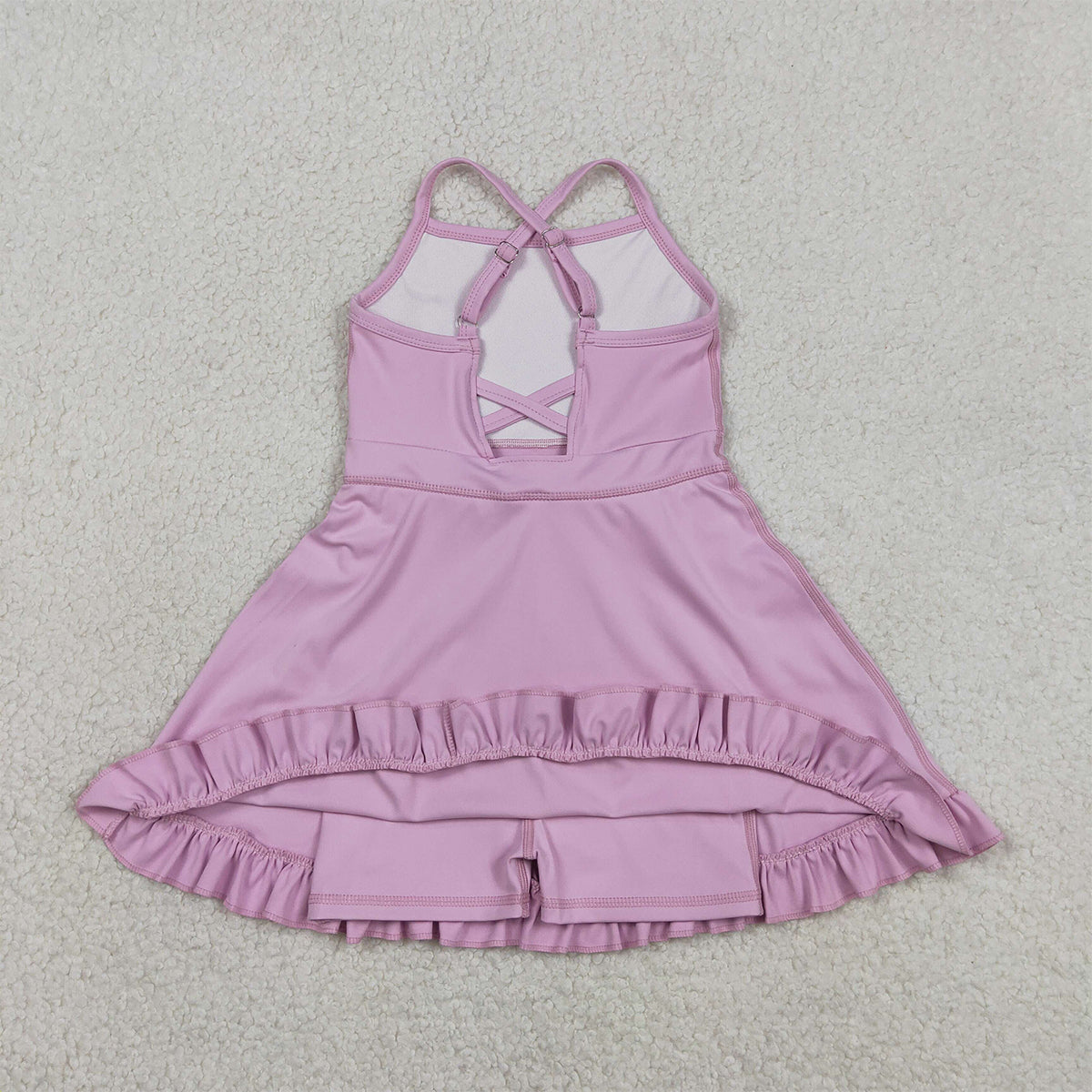 RTS NO MOQ S0712 Baby Girls Lavender Strap Yoga Ruffle Active Shorts Knee-Length Dresses
