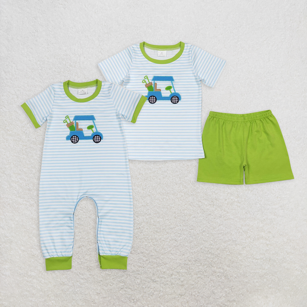 RTS NO MOQ baby boys clothes embroidery short sleeve Rompers Clothes Sets